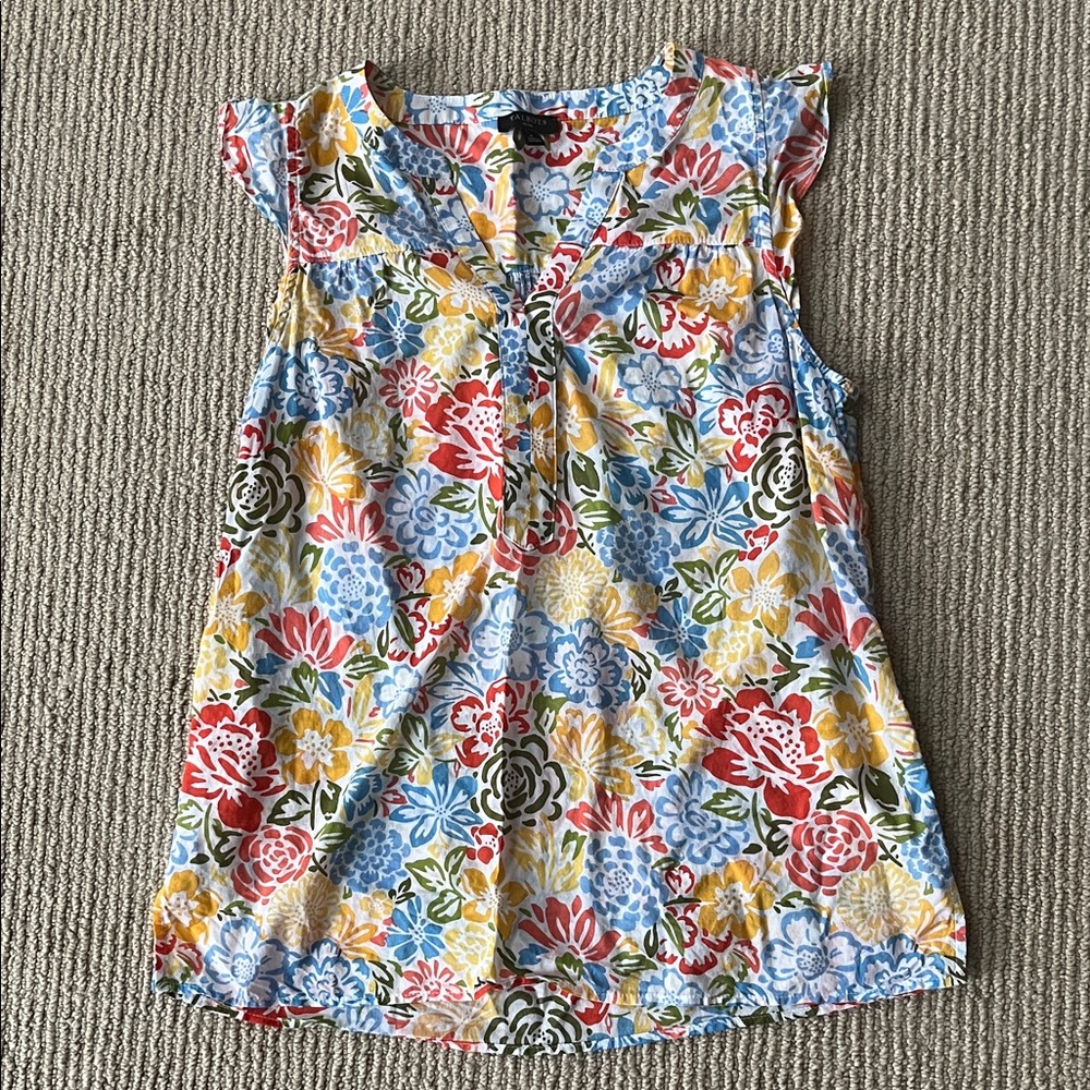 Talbots Multicolor Floral Cap-Sleeve Blouse